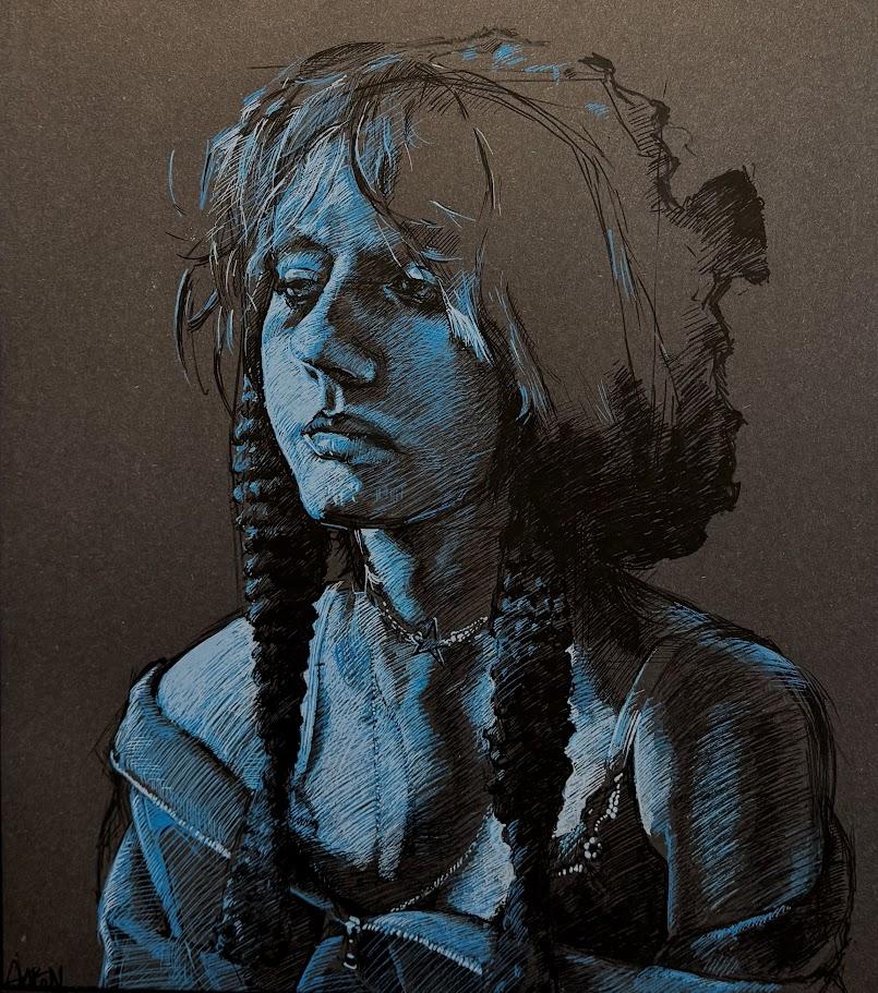 Aaron Jackson, 
Midnight Blue, 
Acrylic Paint Markers on Toned Paper