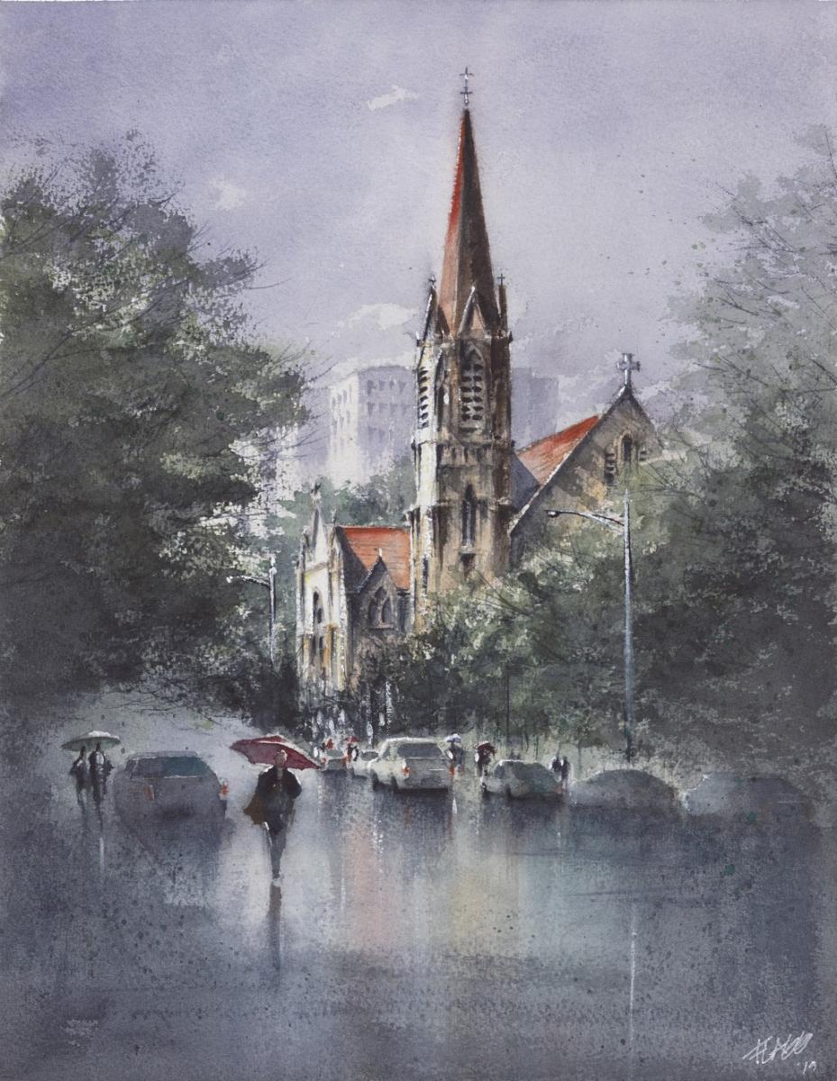 Chris Flagg, 
Immaculate Conception Basilica,
Watercolor